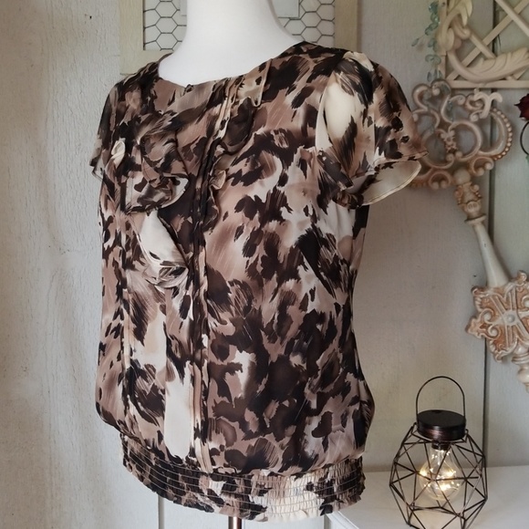 Apt. 9 Short Sleeve Ruffled Abstract Print Blouse - Picture 3 of 8